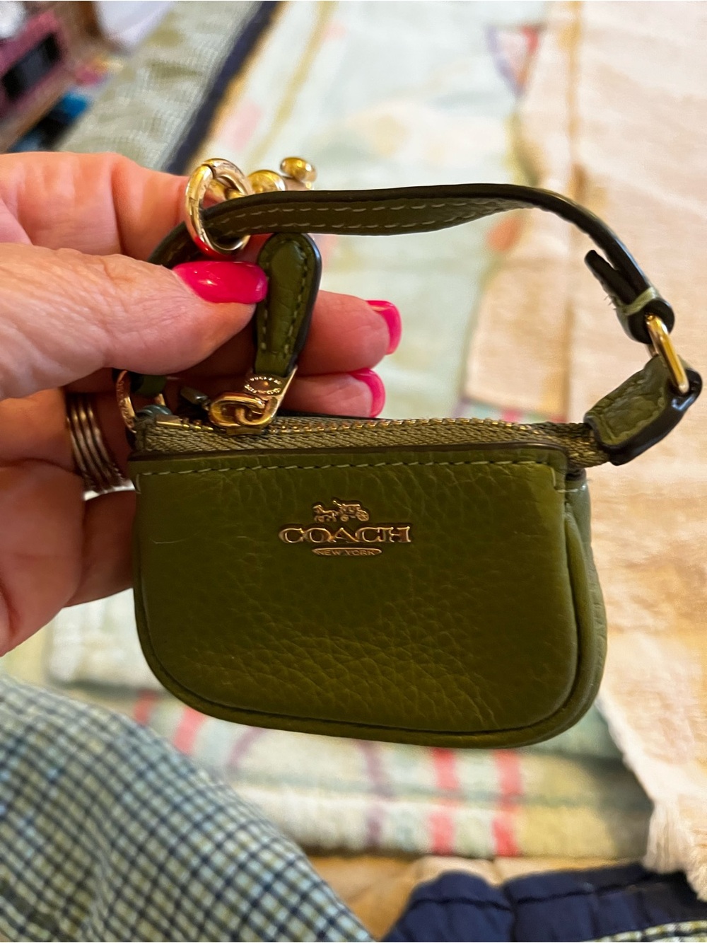 Coach Olive Pebbled Leather Green Bag Charm Vintage - Picture 3 of 15
